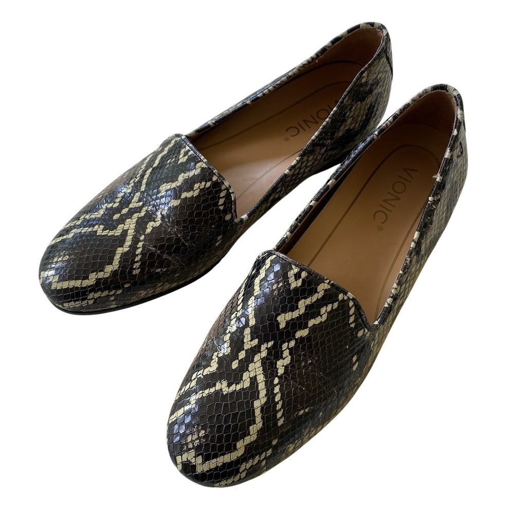 VIONIC Willa Boa Snakeskin Print Leather Loafers Women's 6.5 Flats Shoes Reptile